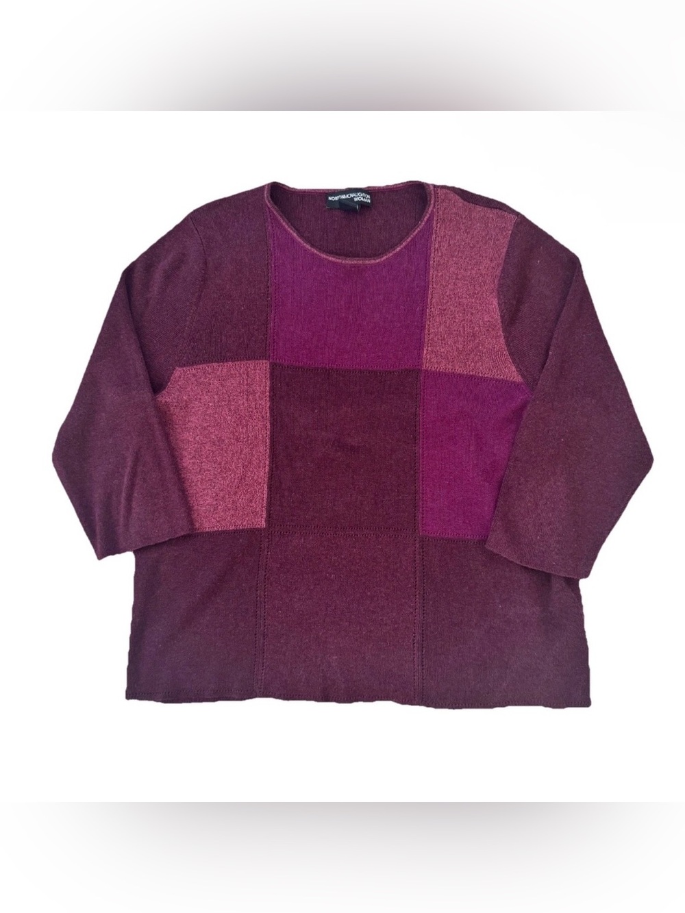 Vintage Norton McNaughton Woman Colorblock Patchwork Sweater Artsy Purple 2X